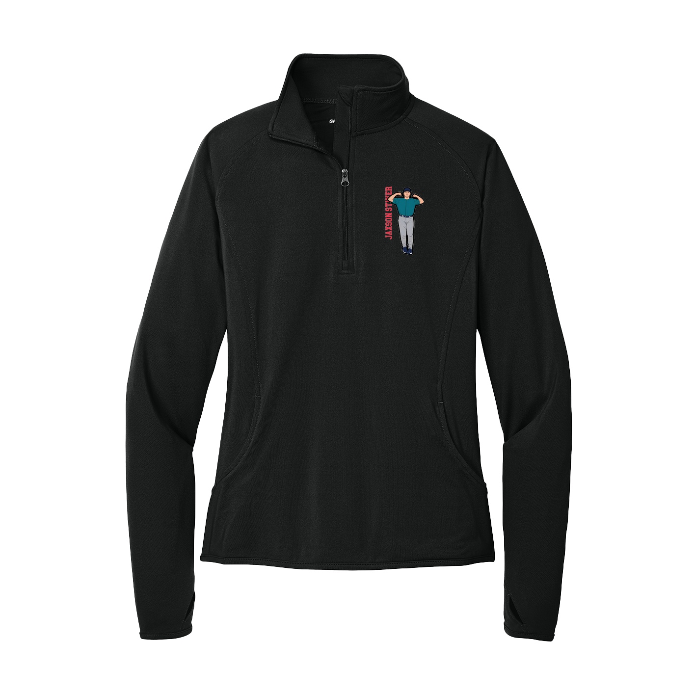 Women's Q-Zip Pullover — Name Vertical in Black