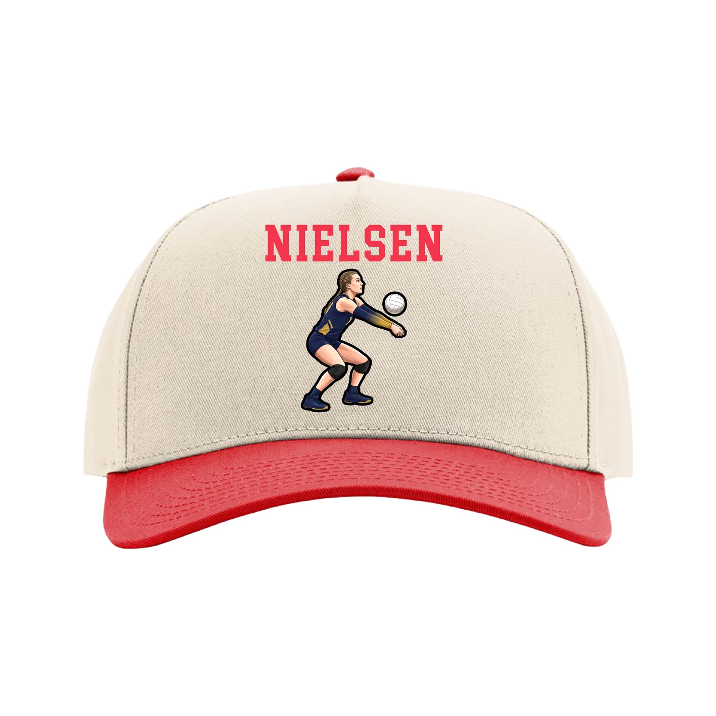 Full Fabric Five-Panel Champ Cap — Shirsey in Cream/Red