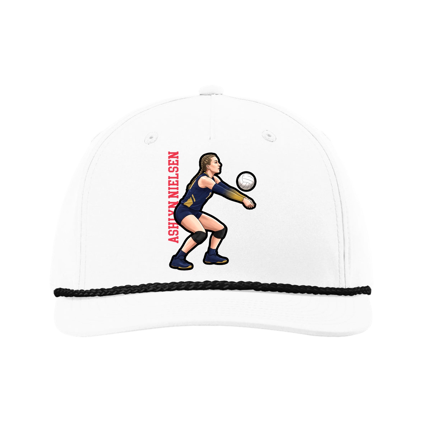 Five-Panel Classic Rope Cap — Name Vertical in White