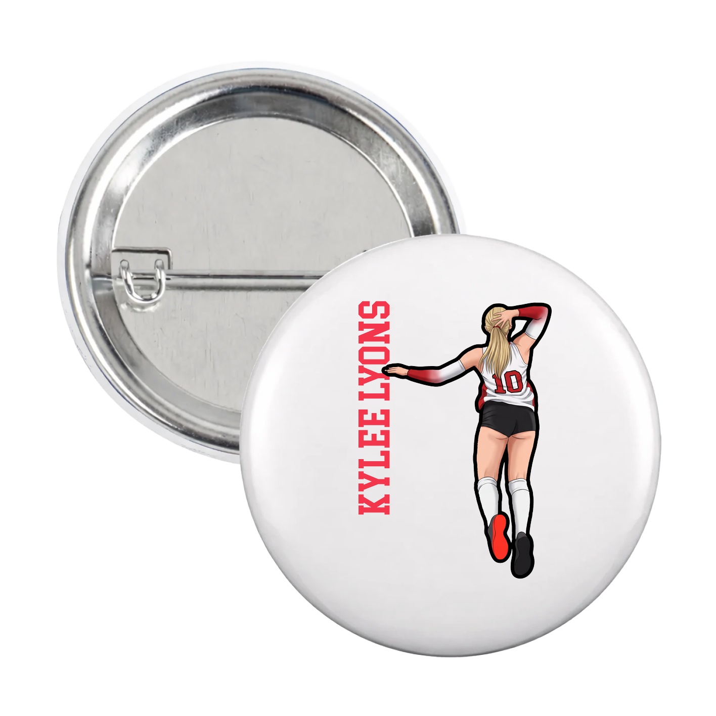 Game Day Button — Name Vertical in White