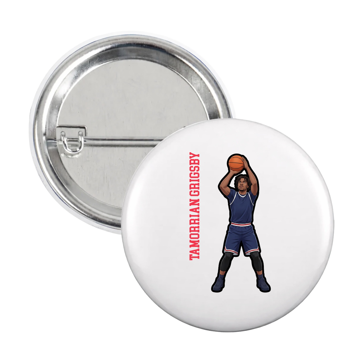 Game Day Button — Name Vertical in White