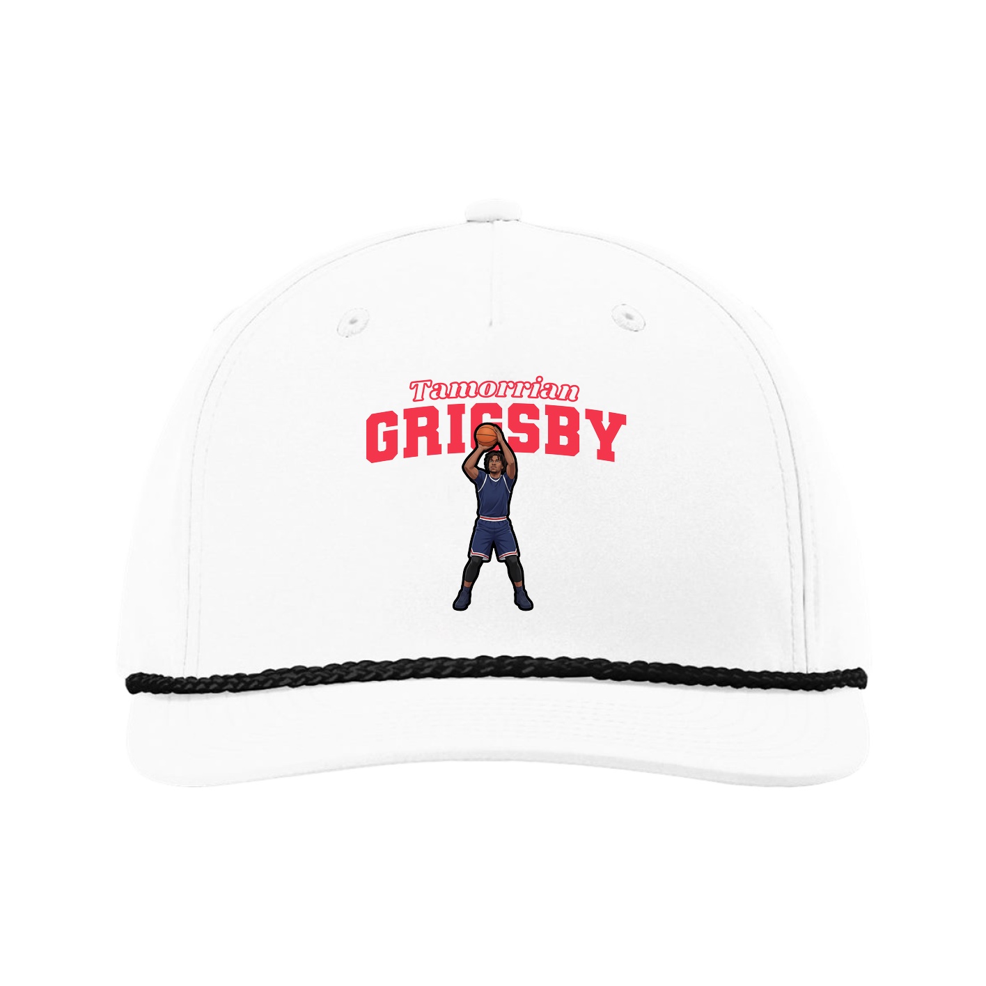 Five-Panel Classic Rope Cap — Name Arch in White