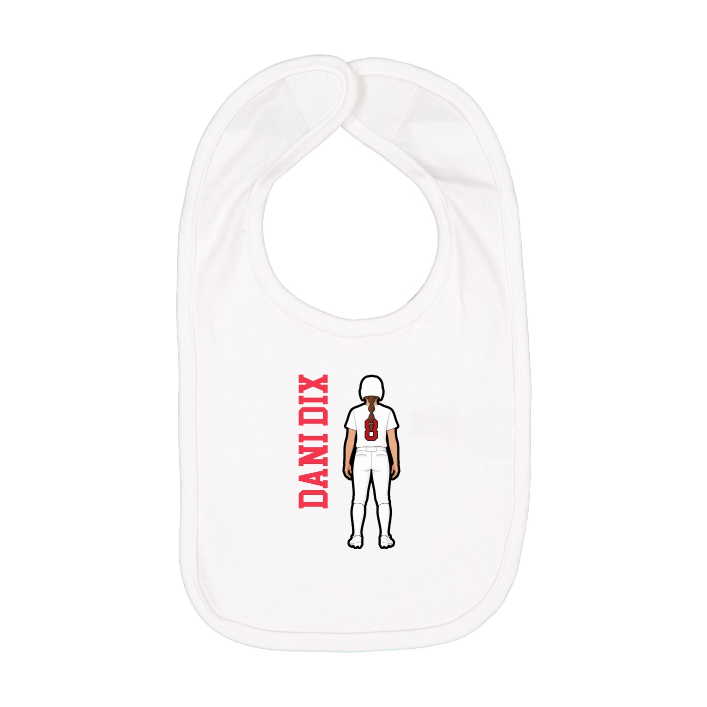 Infant Bib — Name Vertical in White