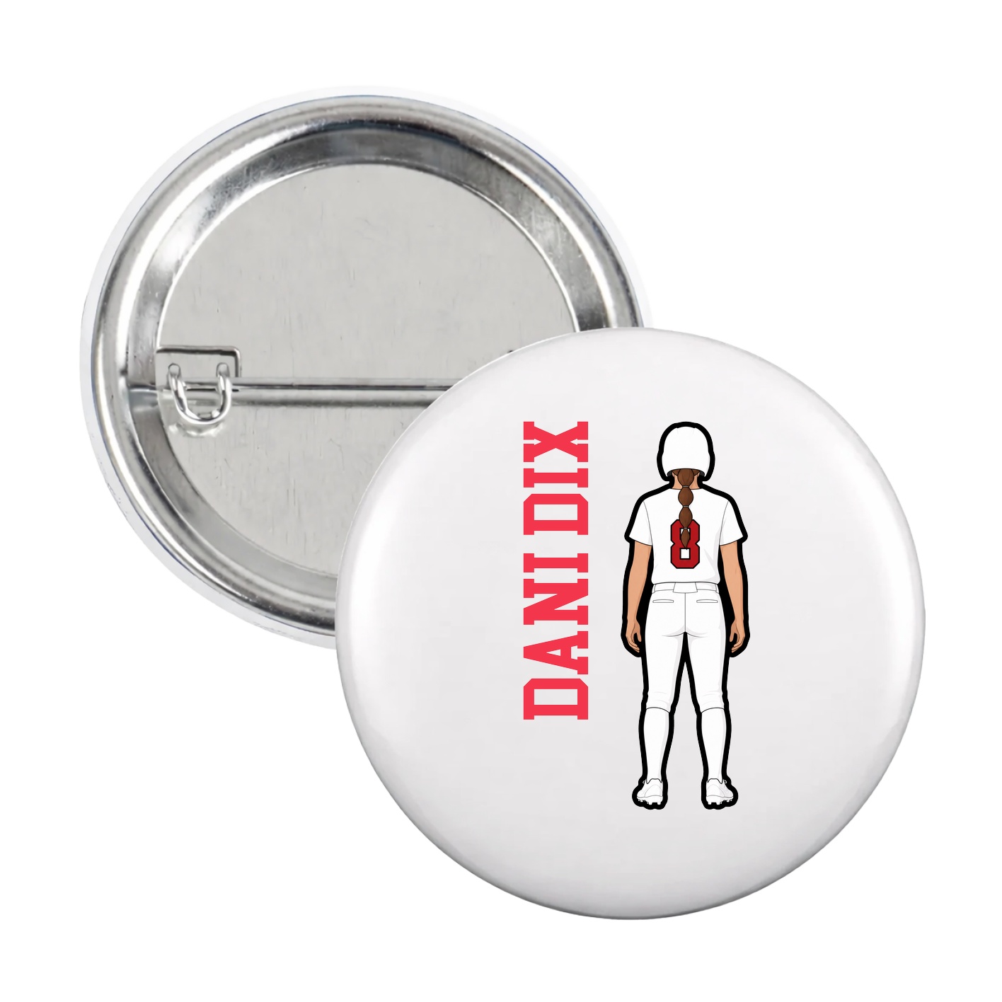 Game Day Button — Name Vertical in White