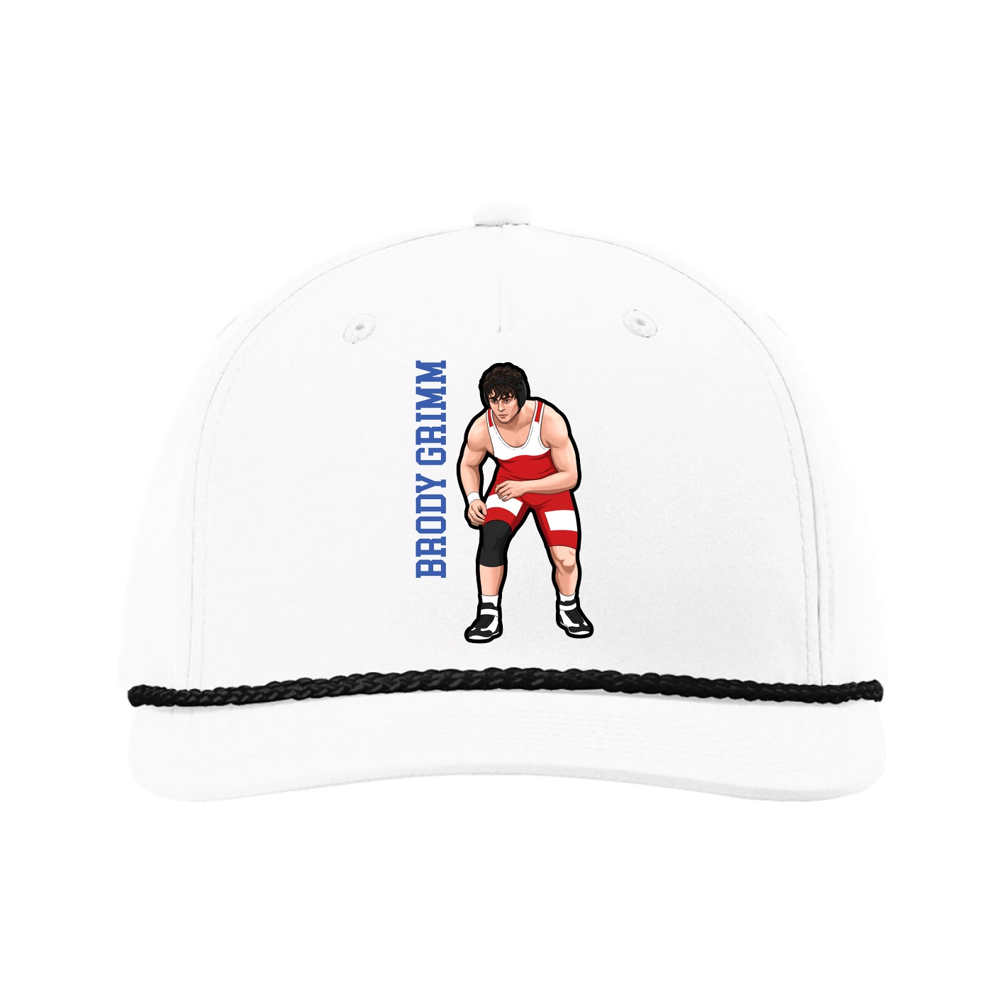 Five-Panel Classic Rope Cap — Name Vertical in White