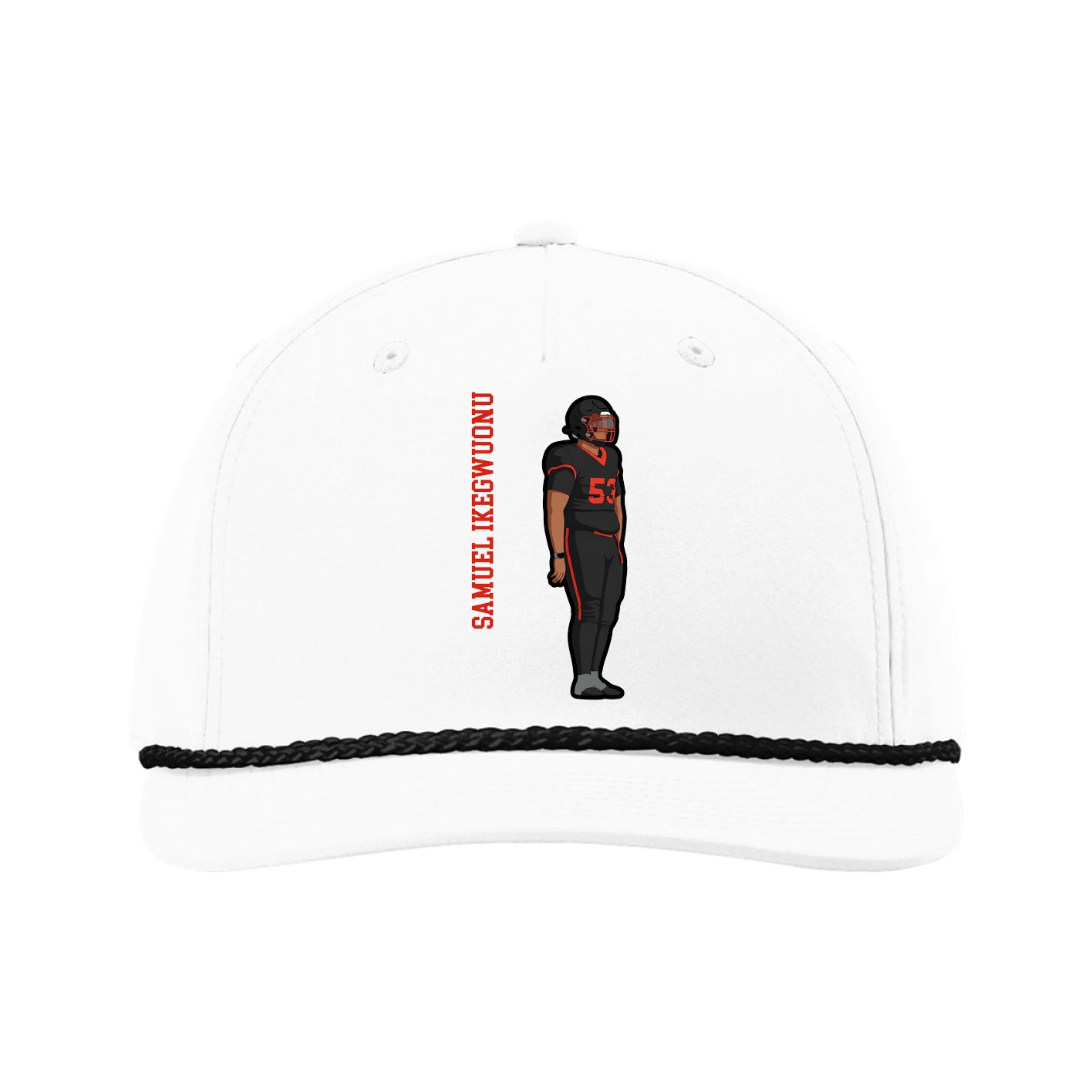 Five-Panel Classic Rope Cap — Name Vertical in White