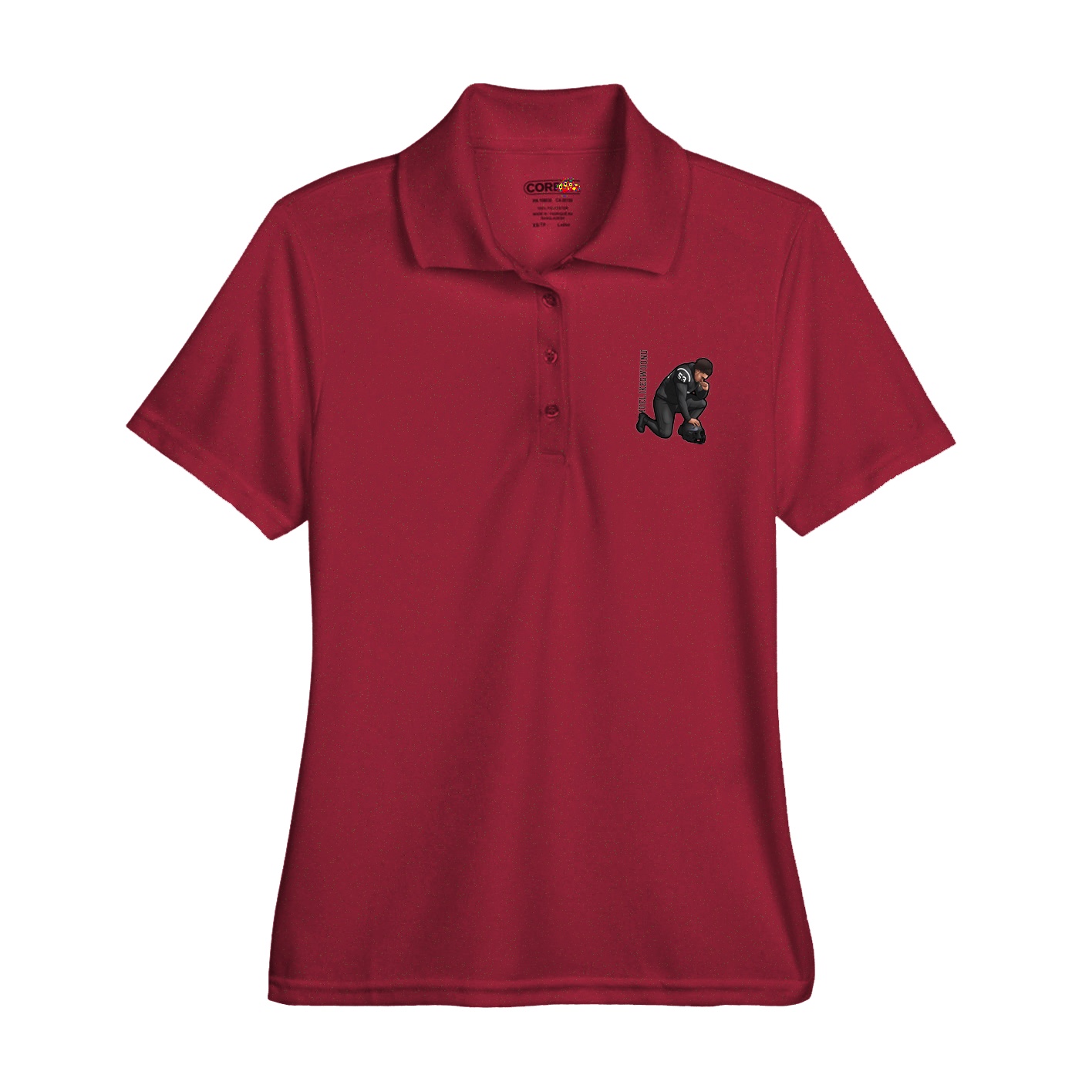 Womens Performance Polo — Name Vertical in Red