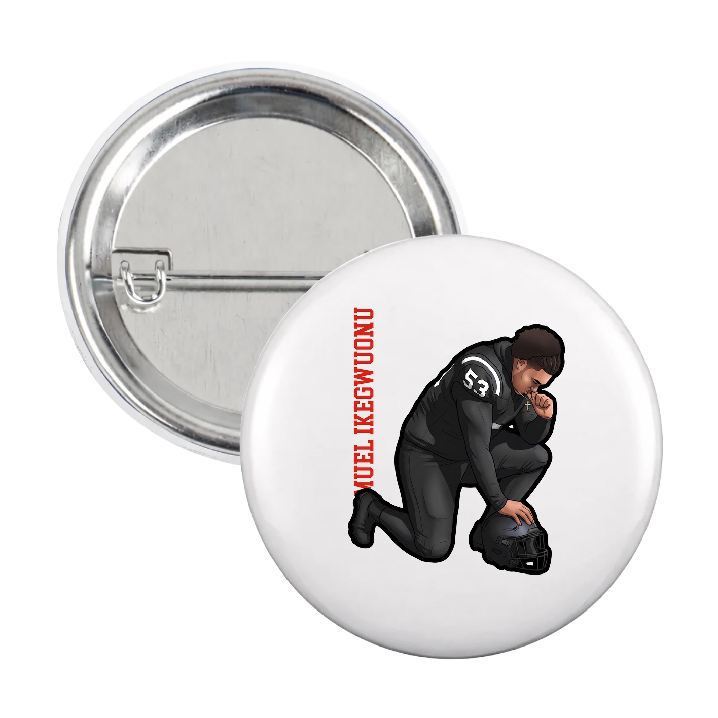 Game Day Button — Name Vertical in White