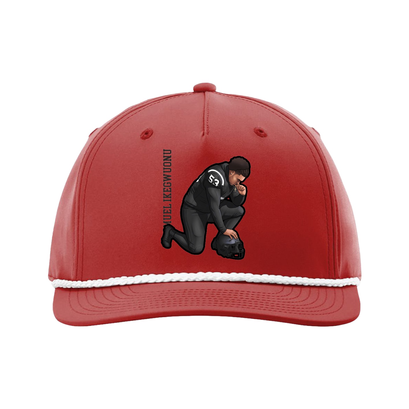 Five-Panel Classic Rope Cap — Name Vertical in Red