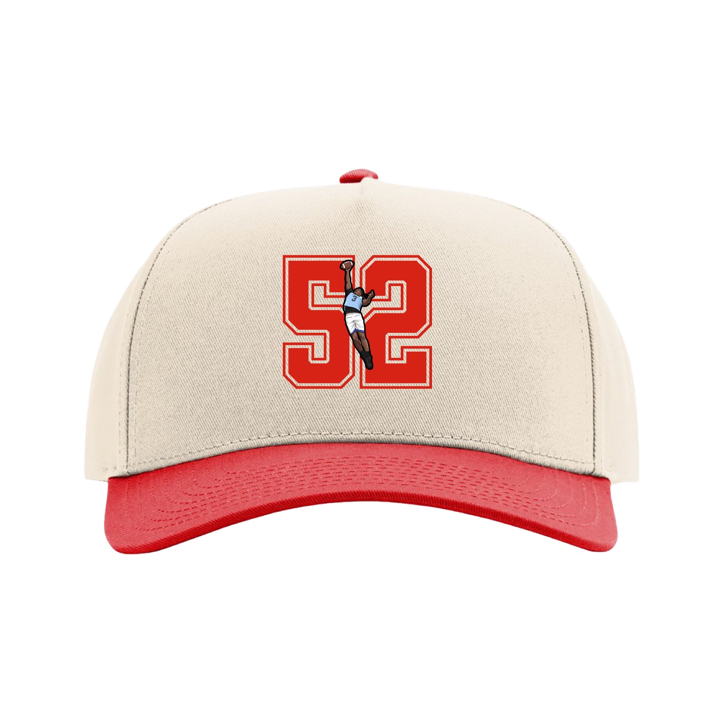 Full Fabric Five-Panel Champ Cap — Number in Cream/Red