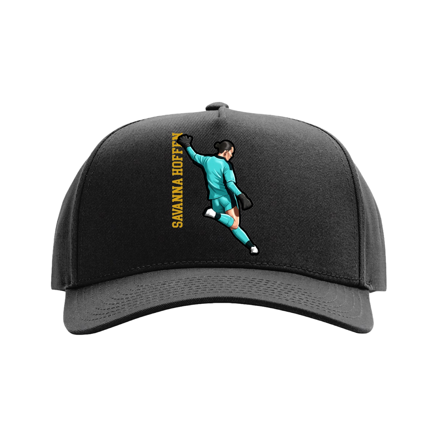 Full Fabric Five-Panel Champ Cap — Name Vertical in Black