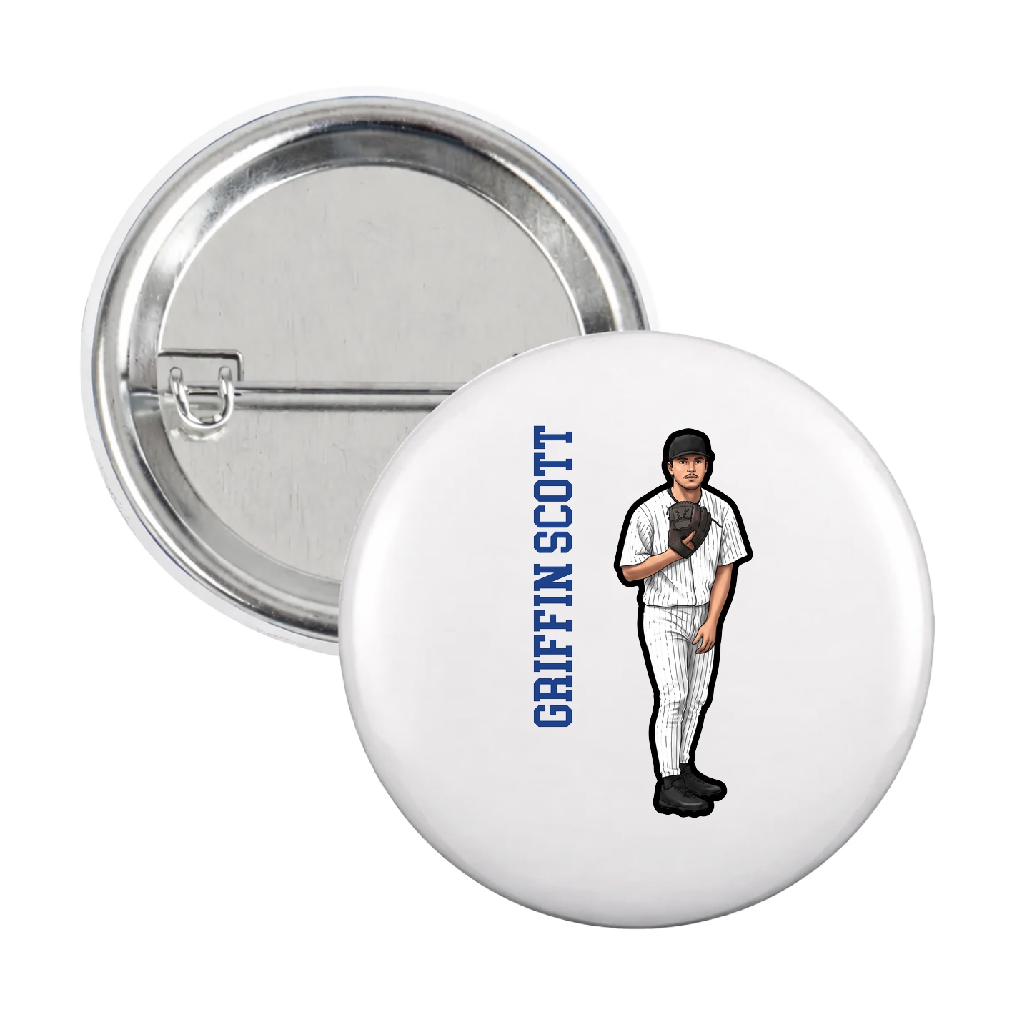 Game Day Button — Name Vertical in White
