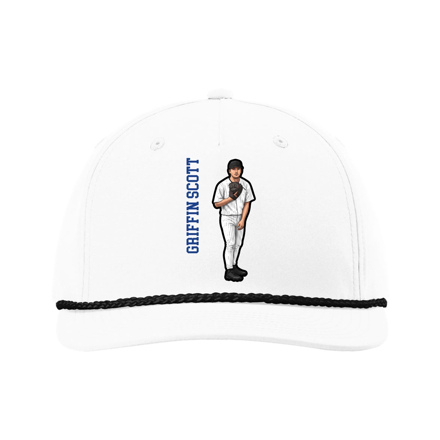 Five-Panel Classic Rope Cap — Name Vertical in White
