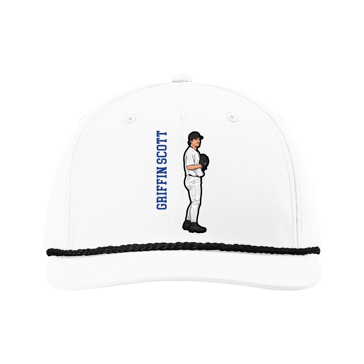Five-Panel Classic Rope Cap — Name Vertical in White