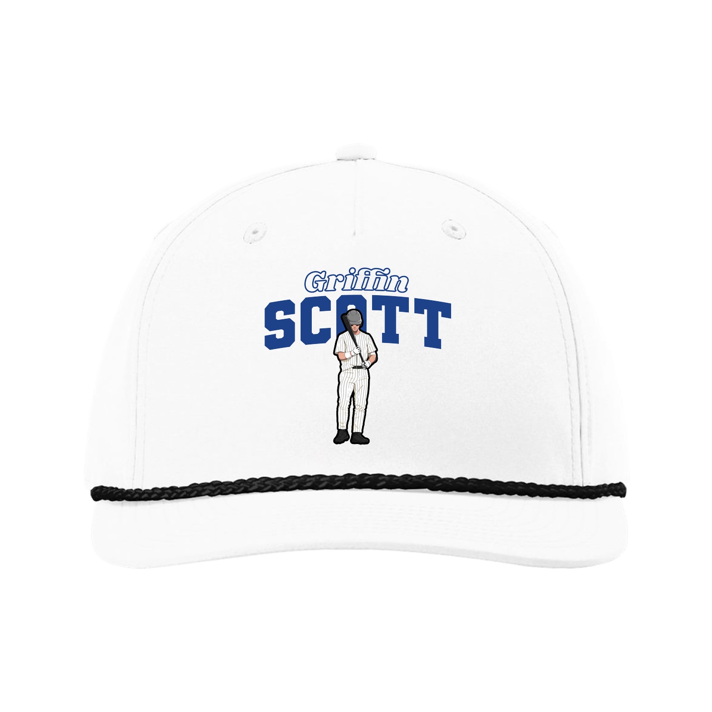 Five-Panel Classic Rope Cap — Name Arch in White