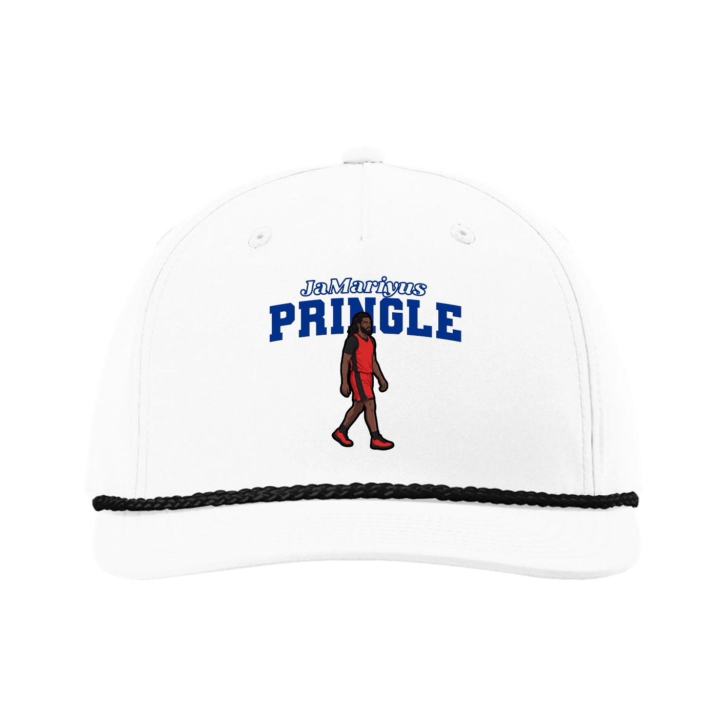 Five-Panel Classic Rope Cap — Name Arch in White