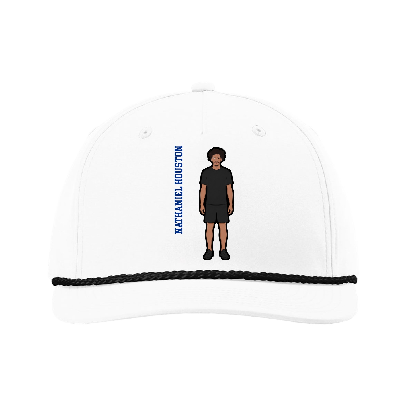 Five-Panel Classic Rope Cap — Name Vertical in White