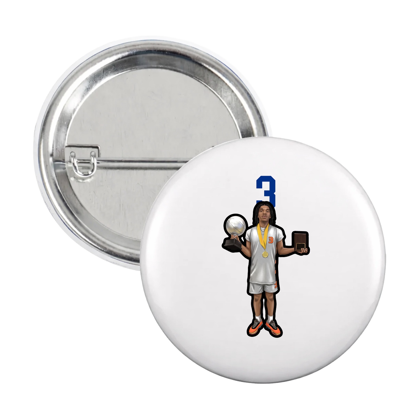 Game Day Button — Number Top in White