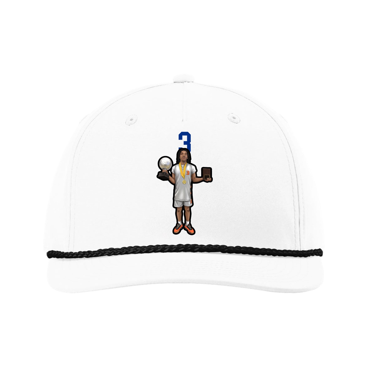 Five-Panel Classic Rope Cap — Number Top in White