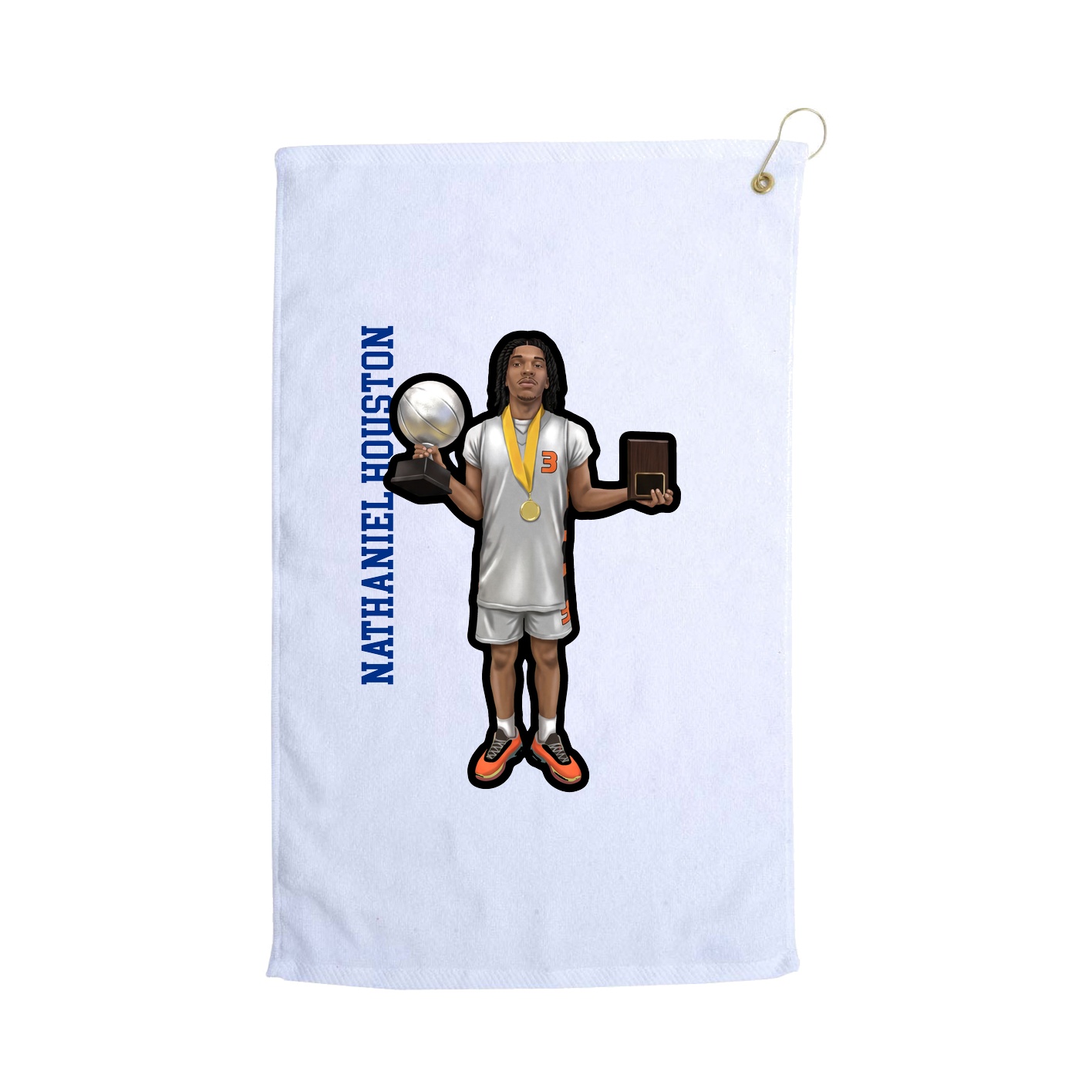 Golf Towel — Name Vertical in White
