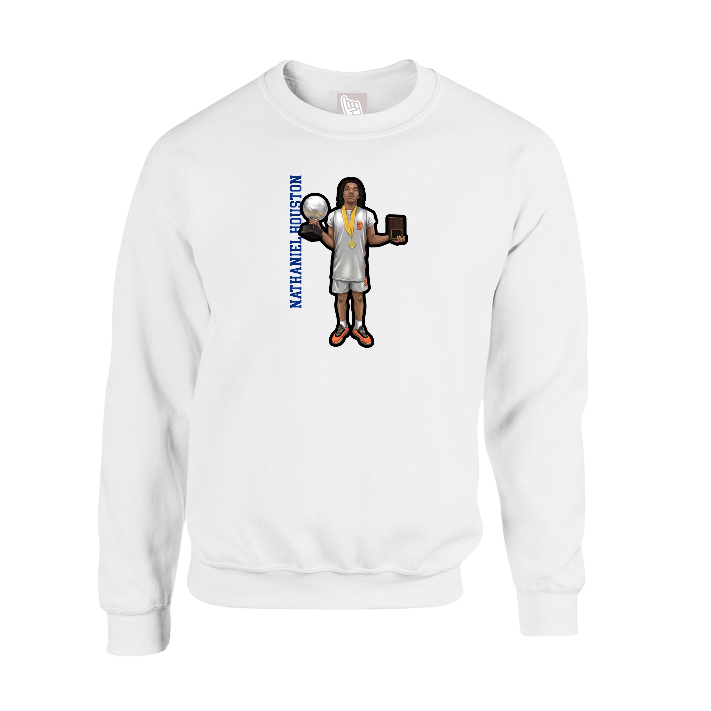 Fleece Crew — Name Vertical in White