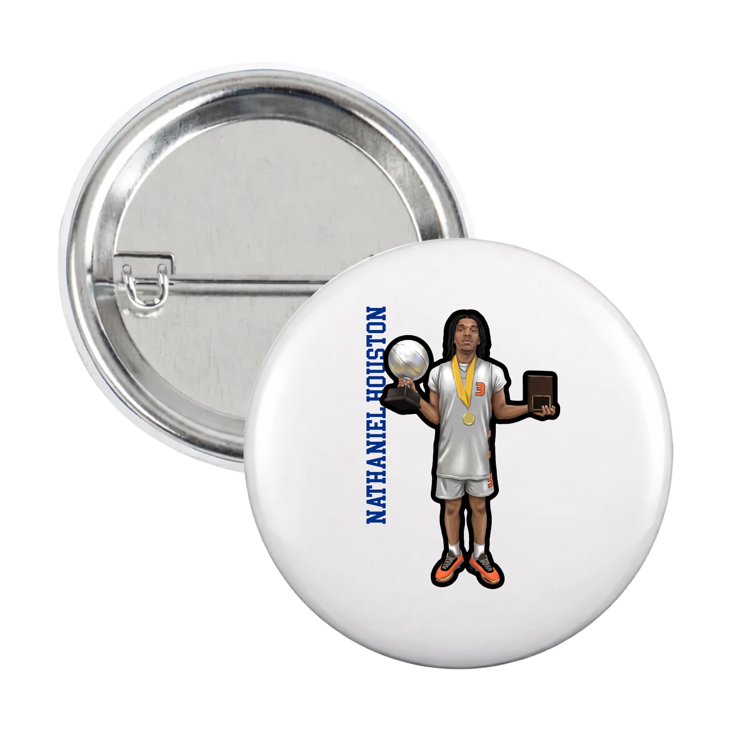 Game Day Button — Name Vertical in White