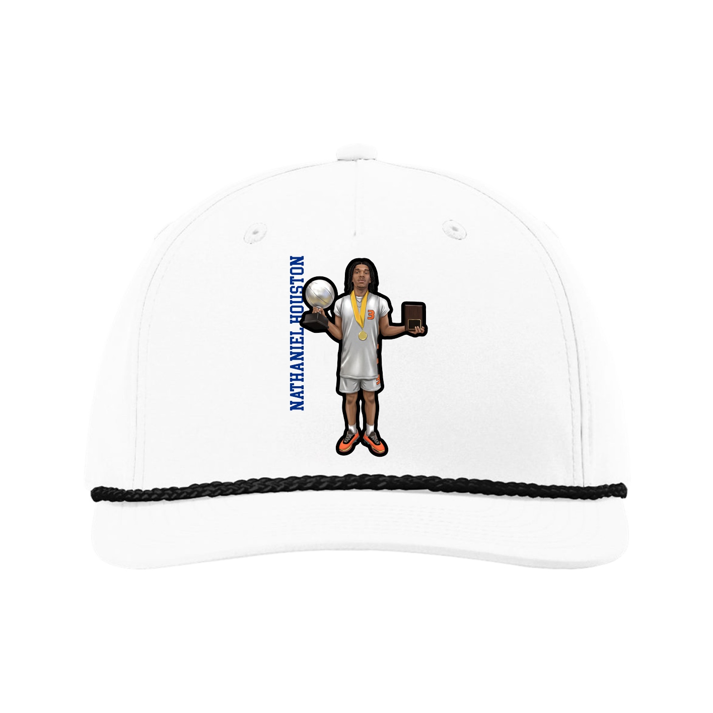 Five-Panel Classic Rope Cap — Name Vertical in White