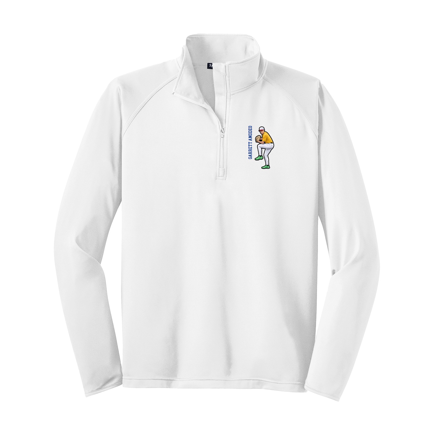 Q-Zip Pullover — Name Vertical in White