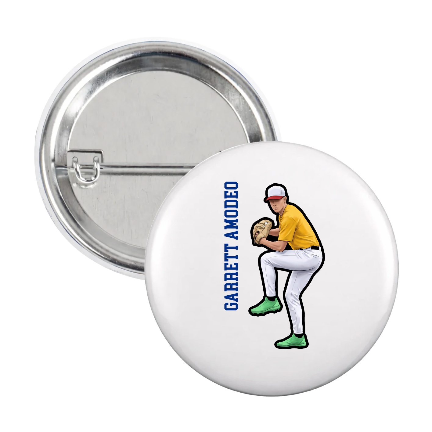 Game Day Button — Name Vertical in White
