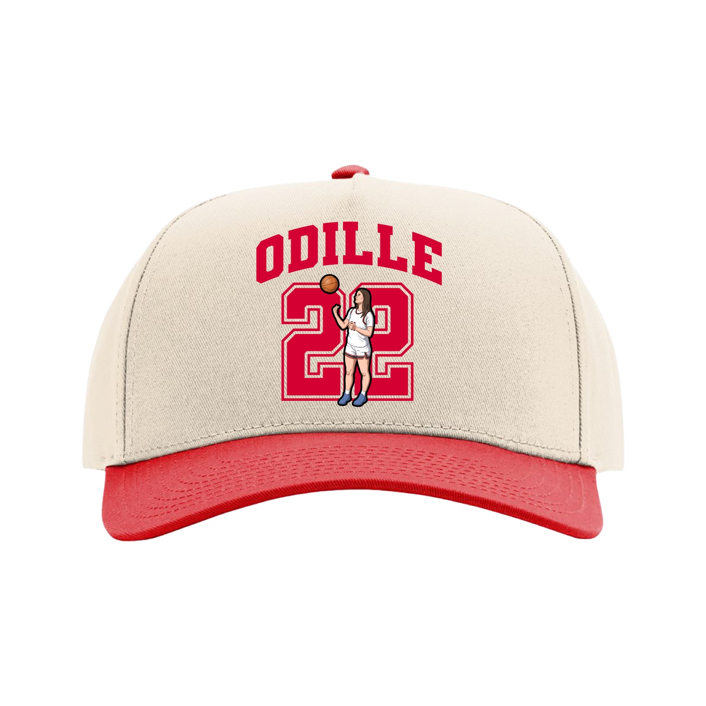 Full Fabric Five-Panel Champ Cap — Number in Cream/Red