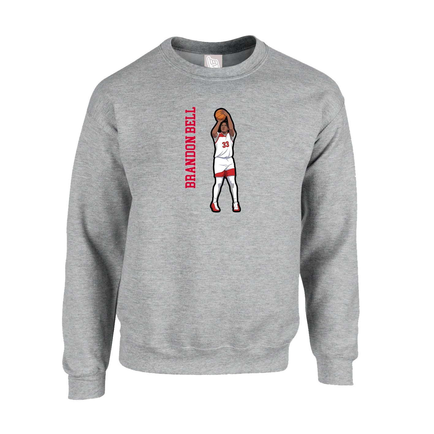 Fleece Crew — Name Vertical in Grey