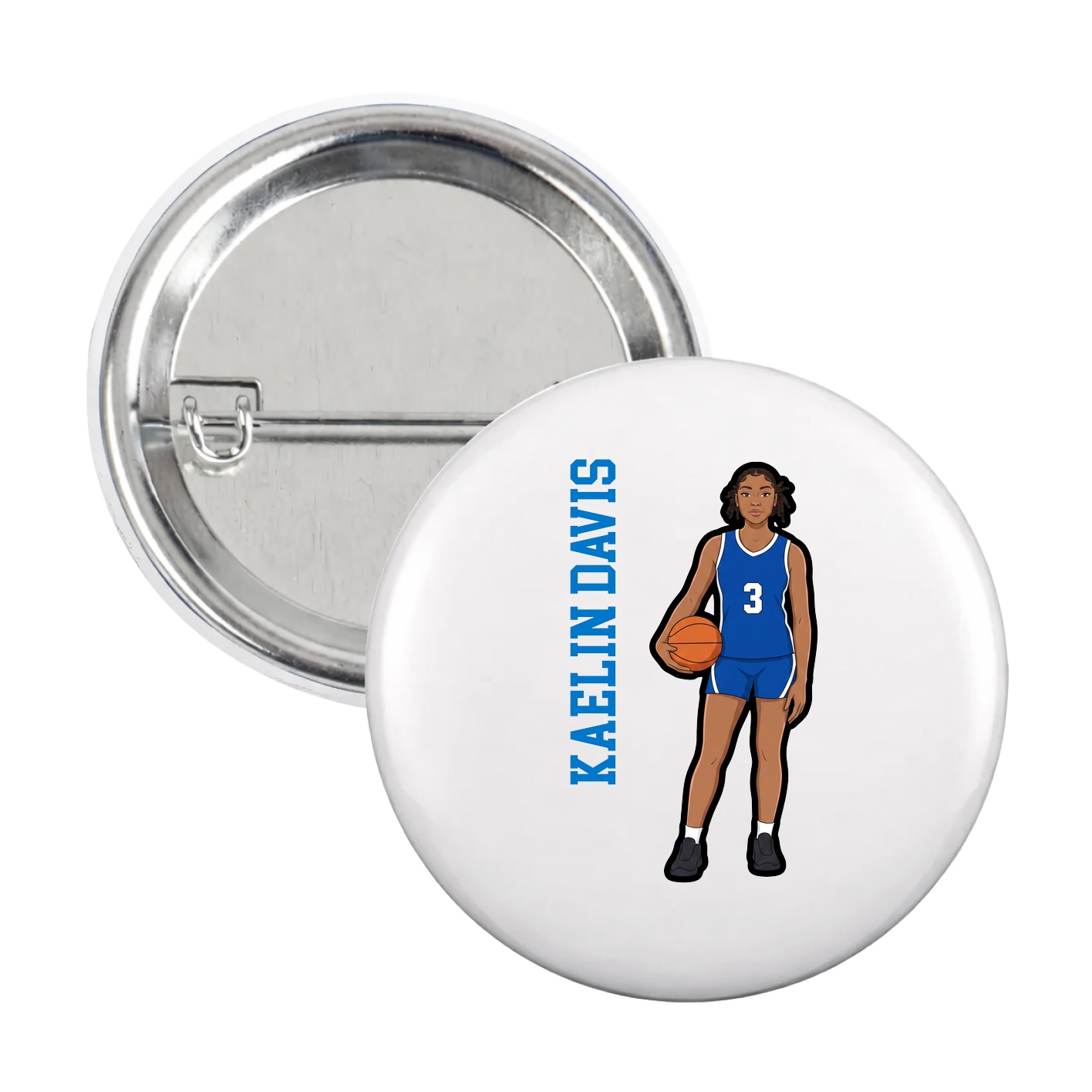 Game Day Button — Name Vertical in White
