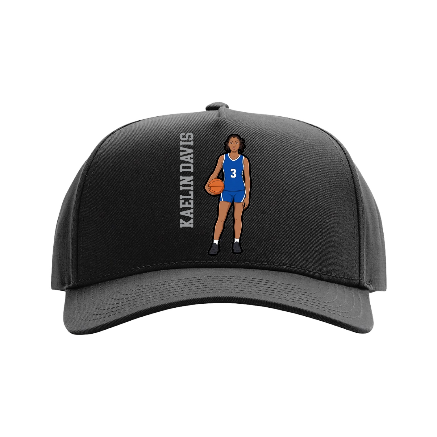 Full Fabric Five-Panel Champ Cap — Name Vertical in Black