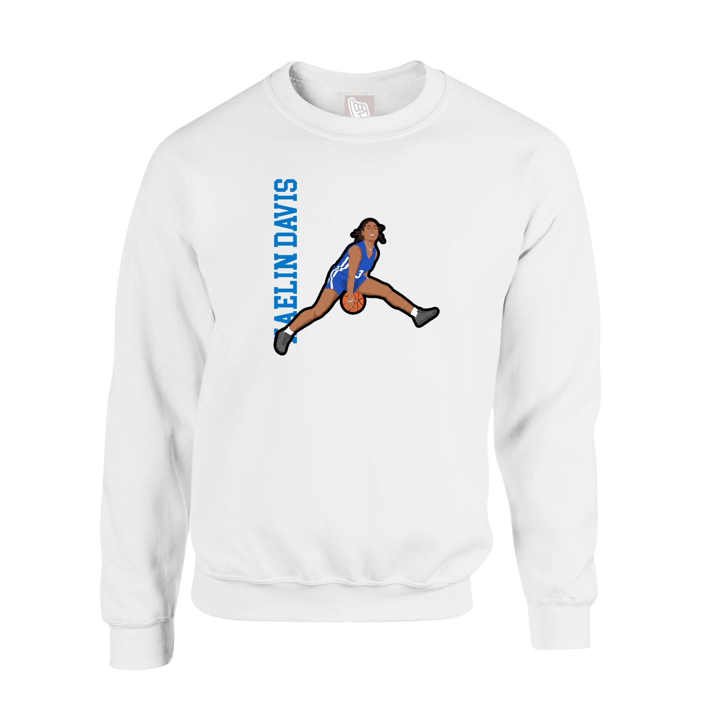 Fleece Crew — Name Vertical in White
