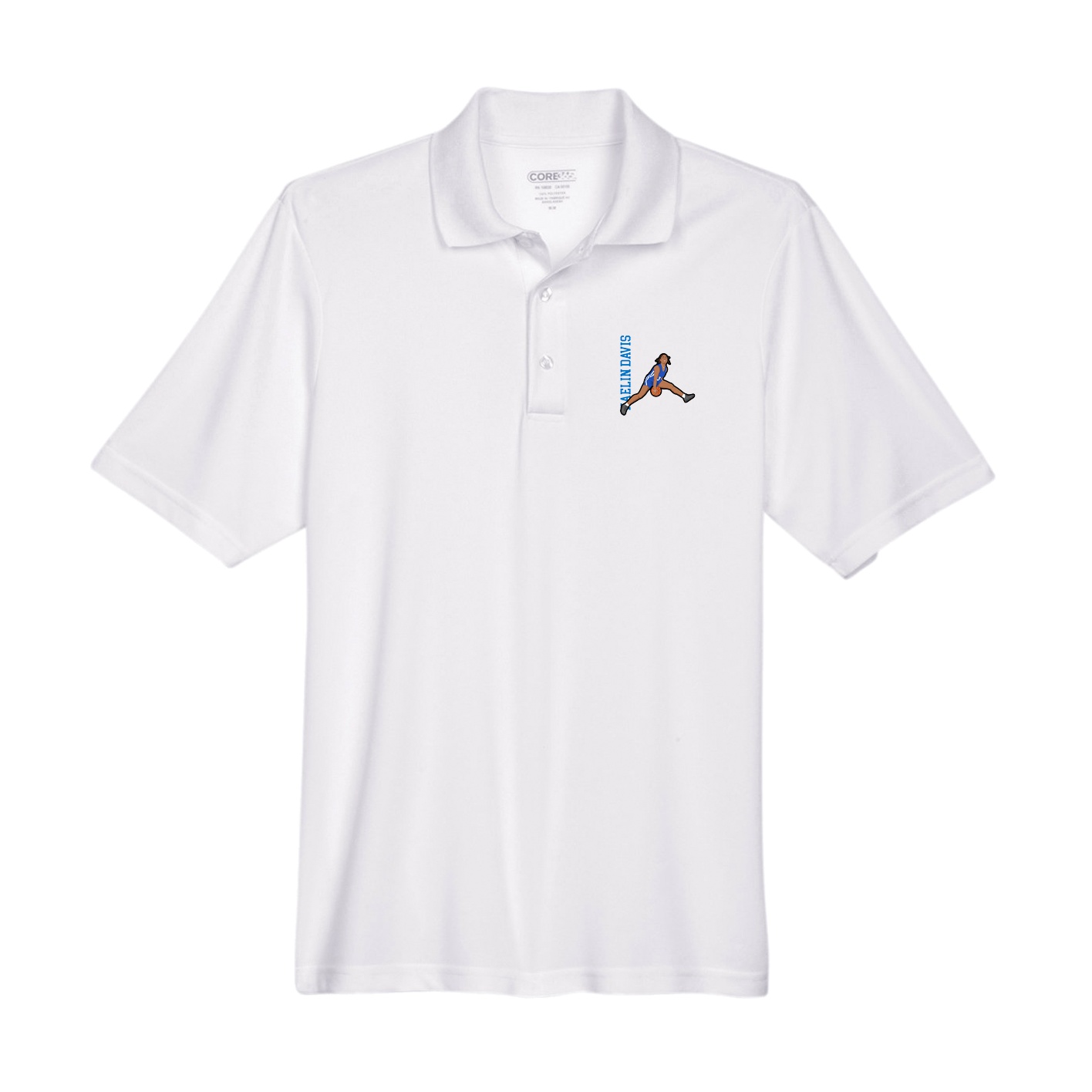 Performance Polo — Name Vertical in White