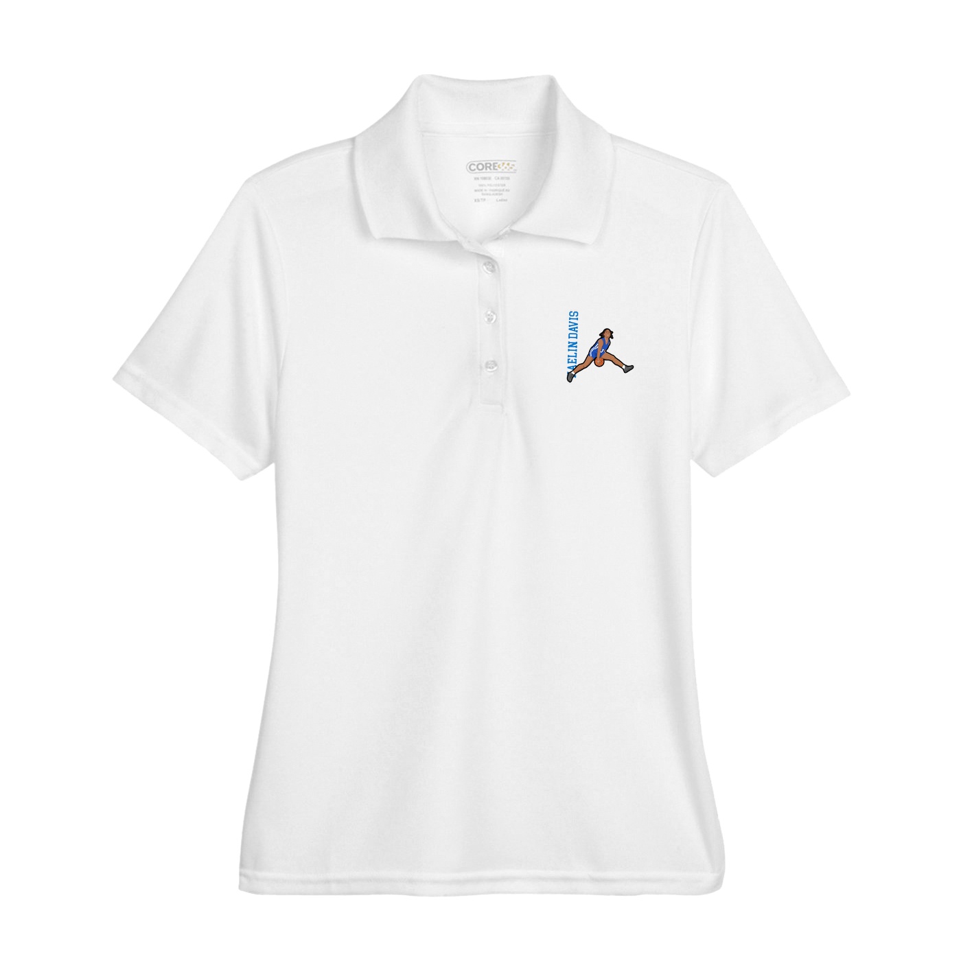 Womens Performance Polo — Name Vertical in White