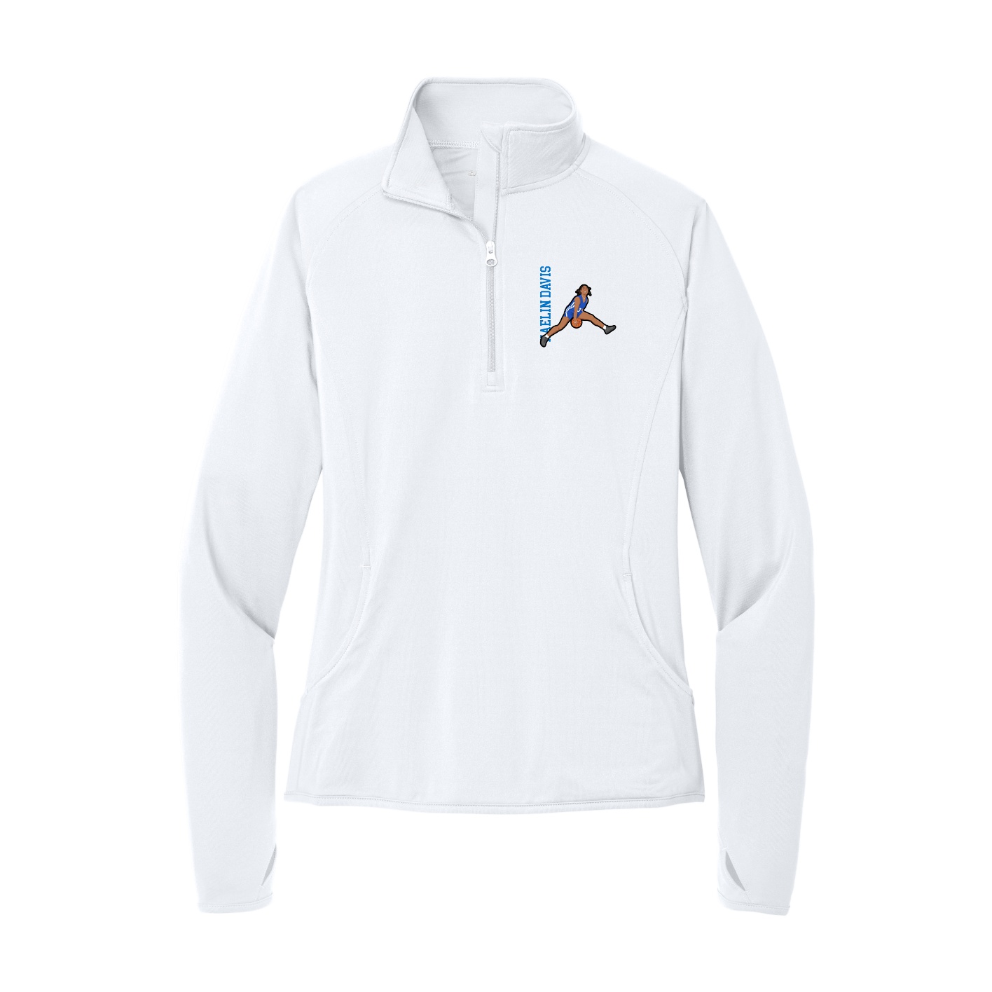 Women's Q-Zip Pullover — Name Vertical in White