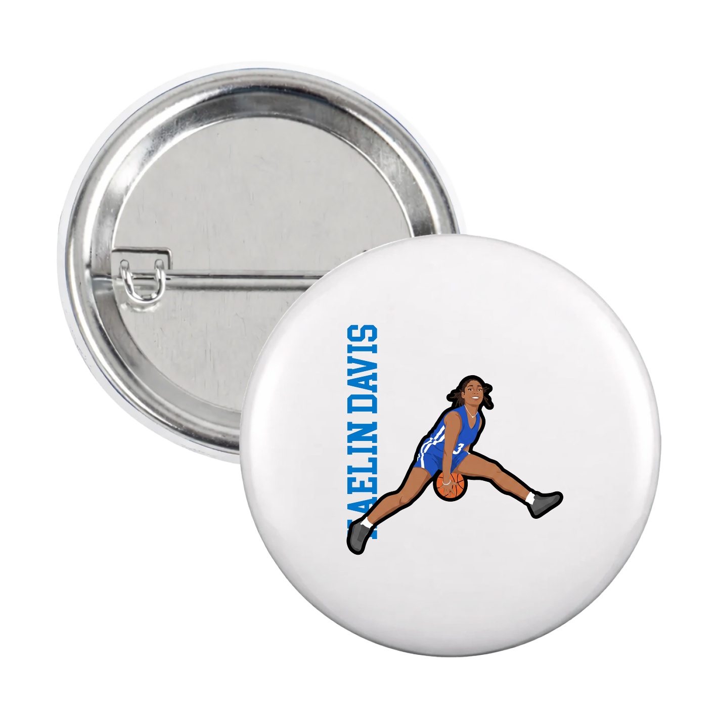 Game Day Button — Name Vertical in White