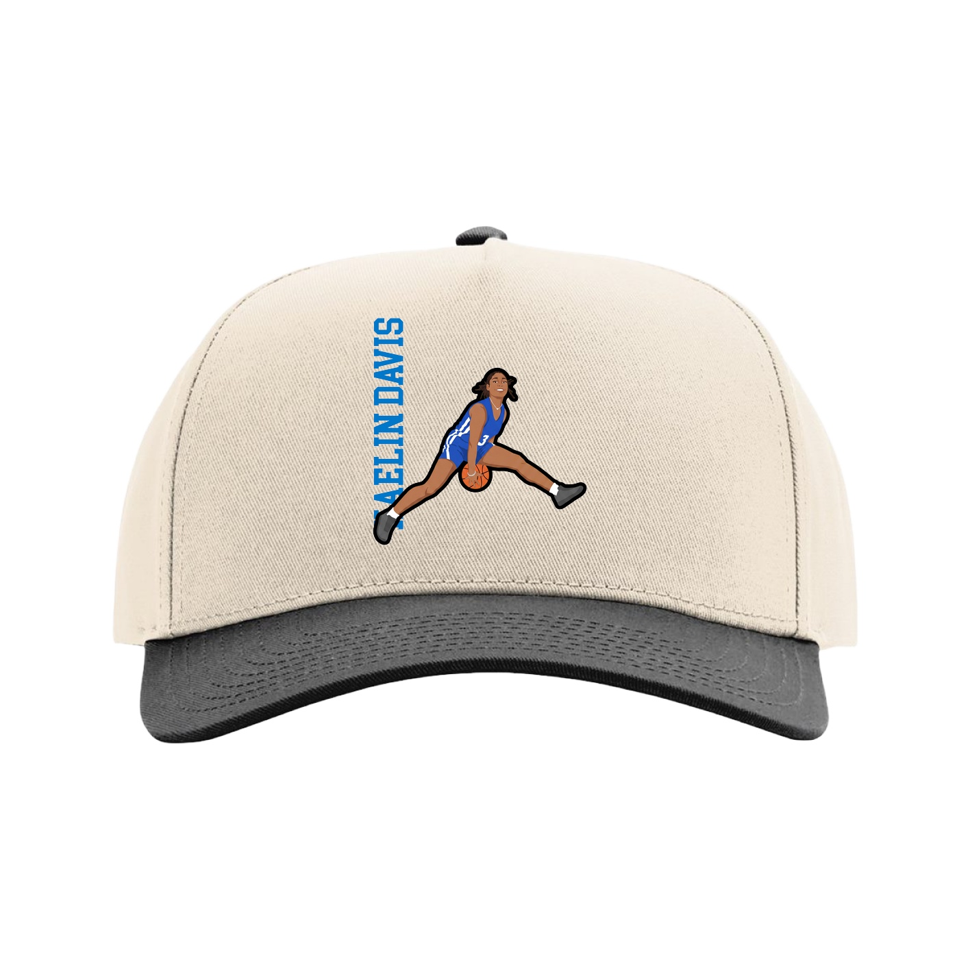 Full Fabric Five-Panel Champ Cap — Name Vertical in Cream/Black