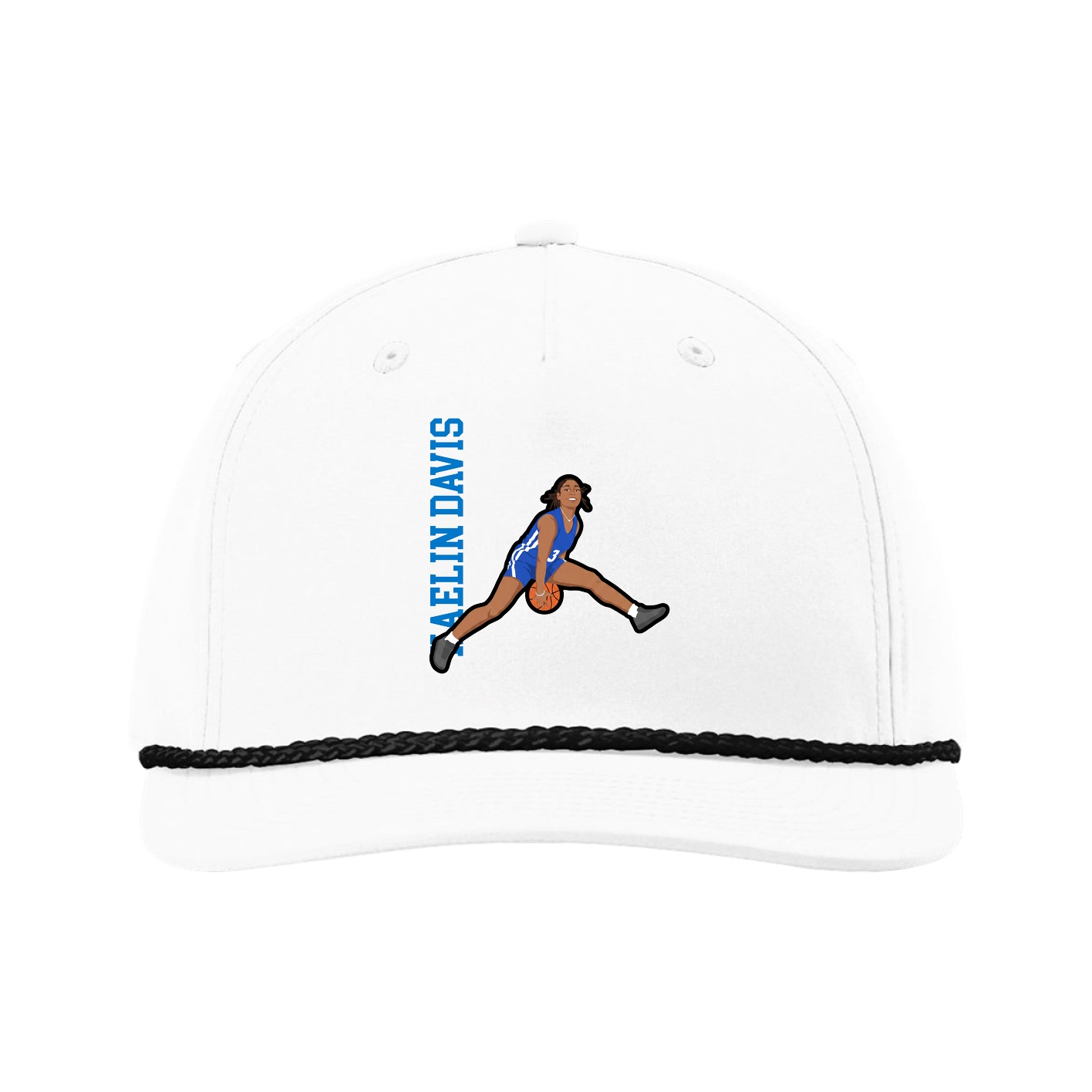 Five-Panel Classic Rope Cap — Name Vertical in White