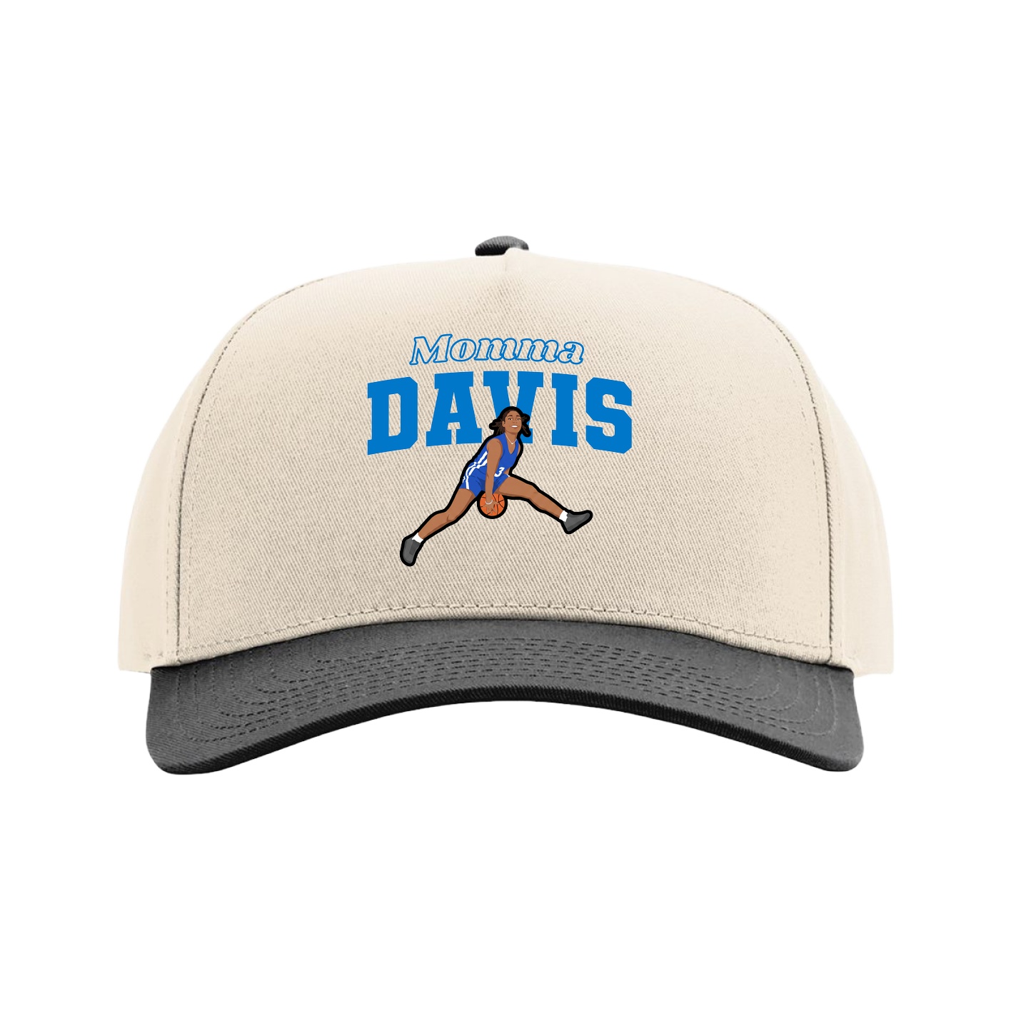 Full Fabric Five-Panel Champ Cap — Mothers Day Block in Cream/Black