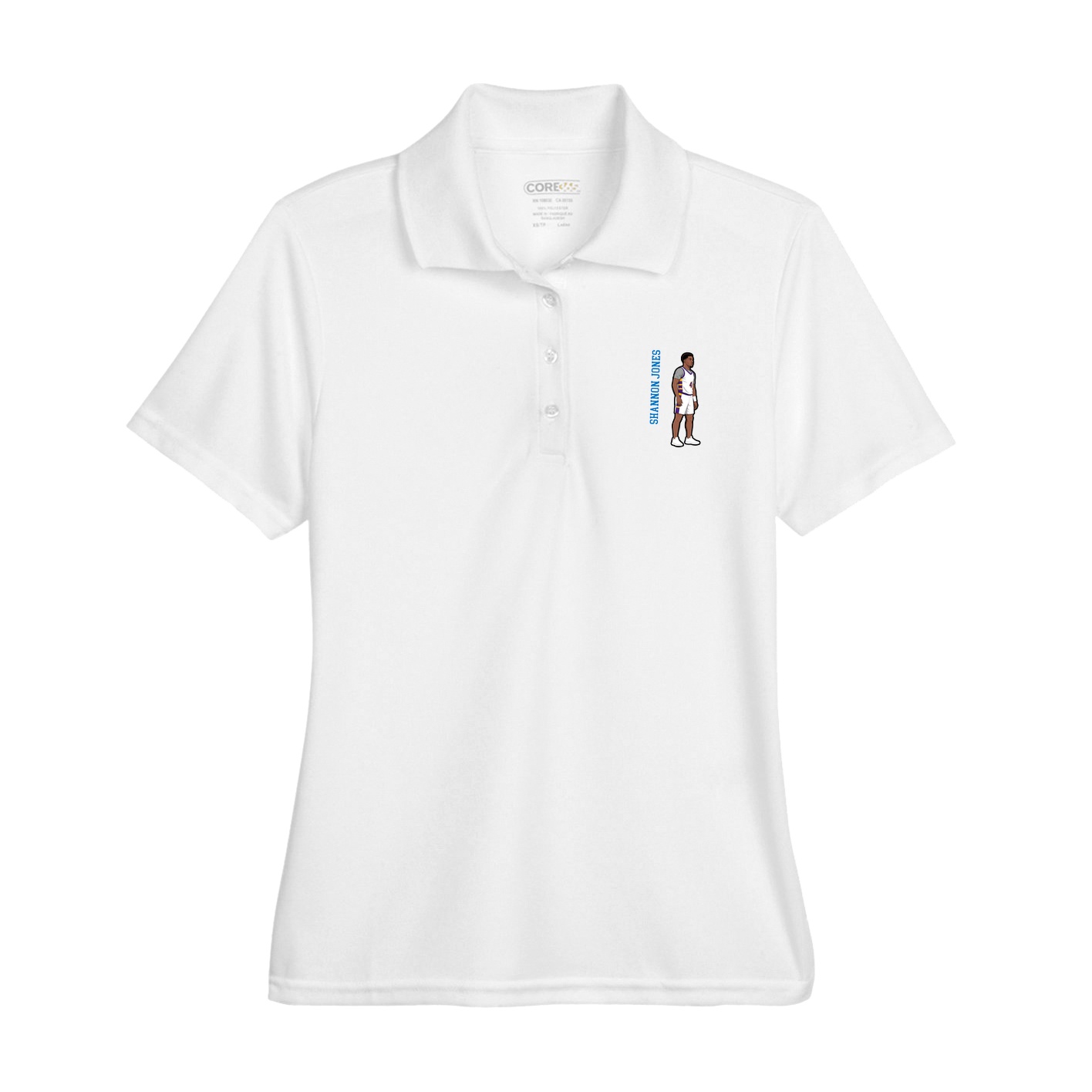 Womens Performance Polo — Name Vertical in White