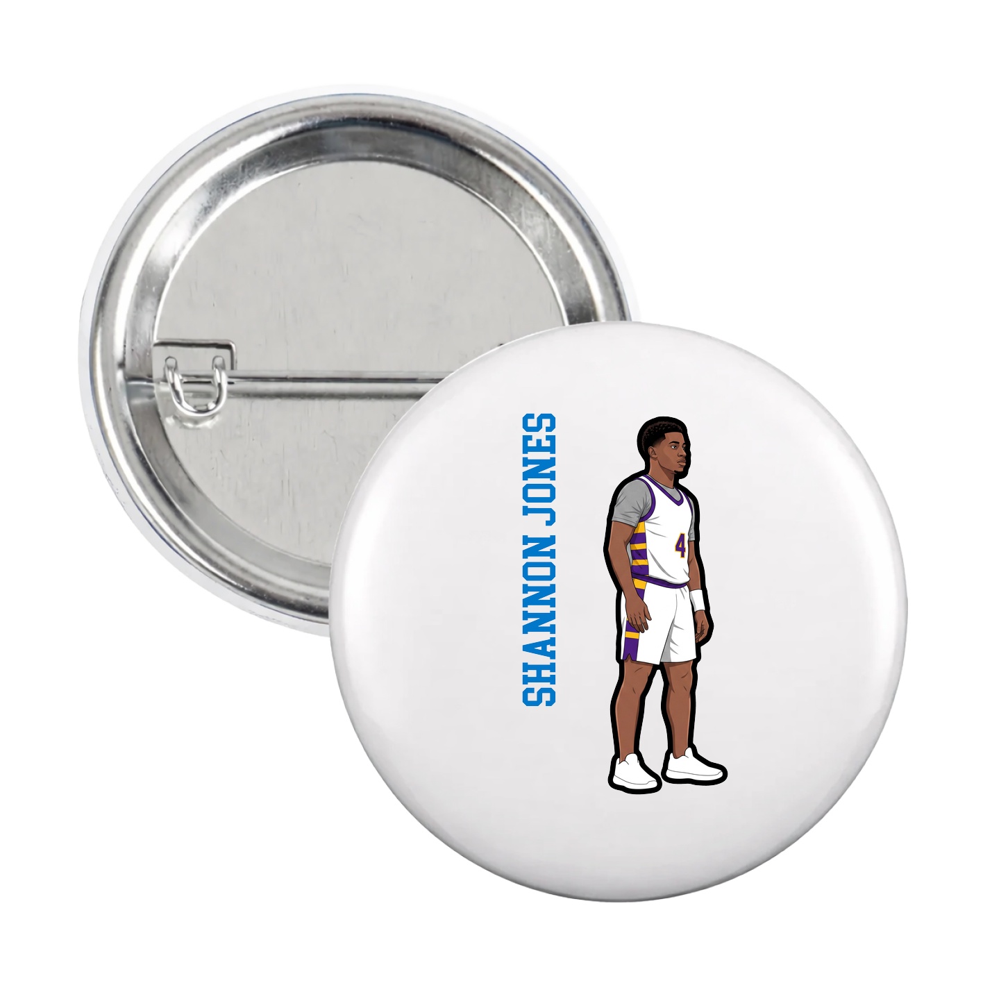 Game Day Button — Name Vertical in White