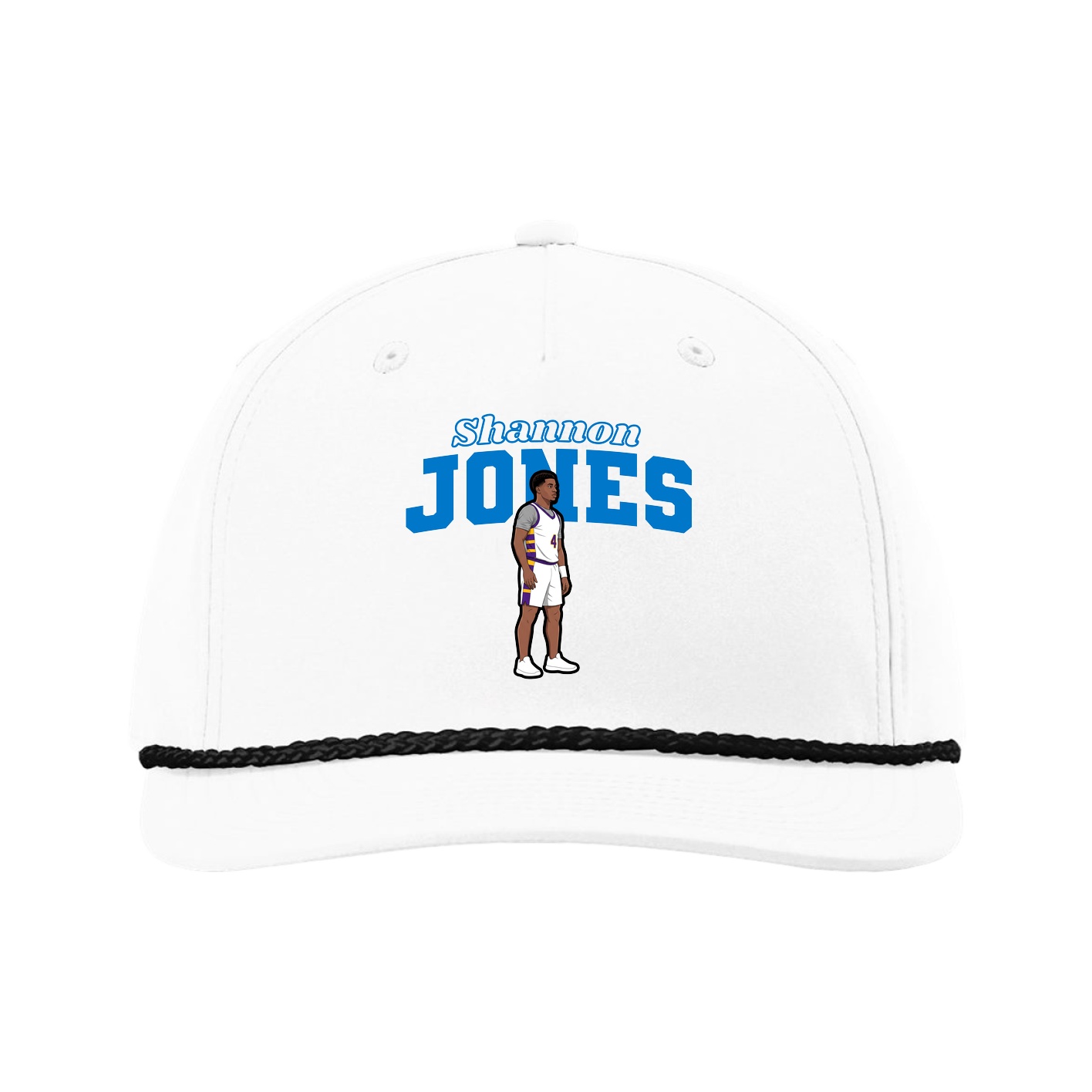 Five-Panel Classic Rope Cap — Name Arch in White