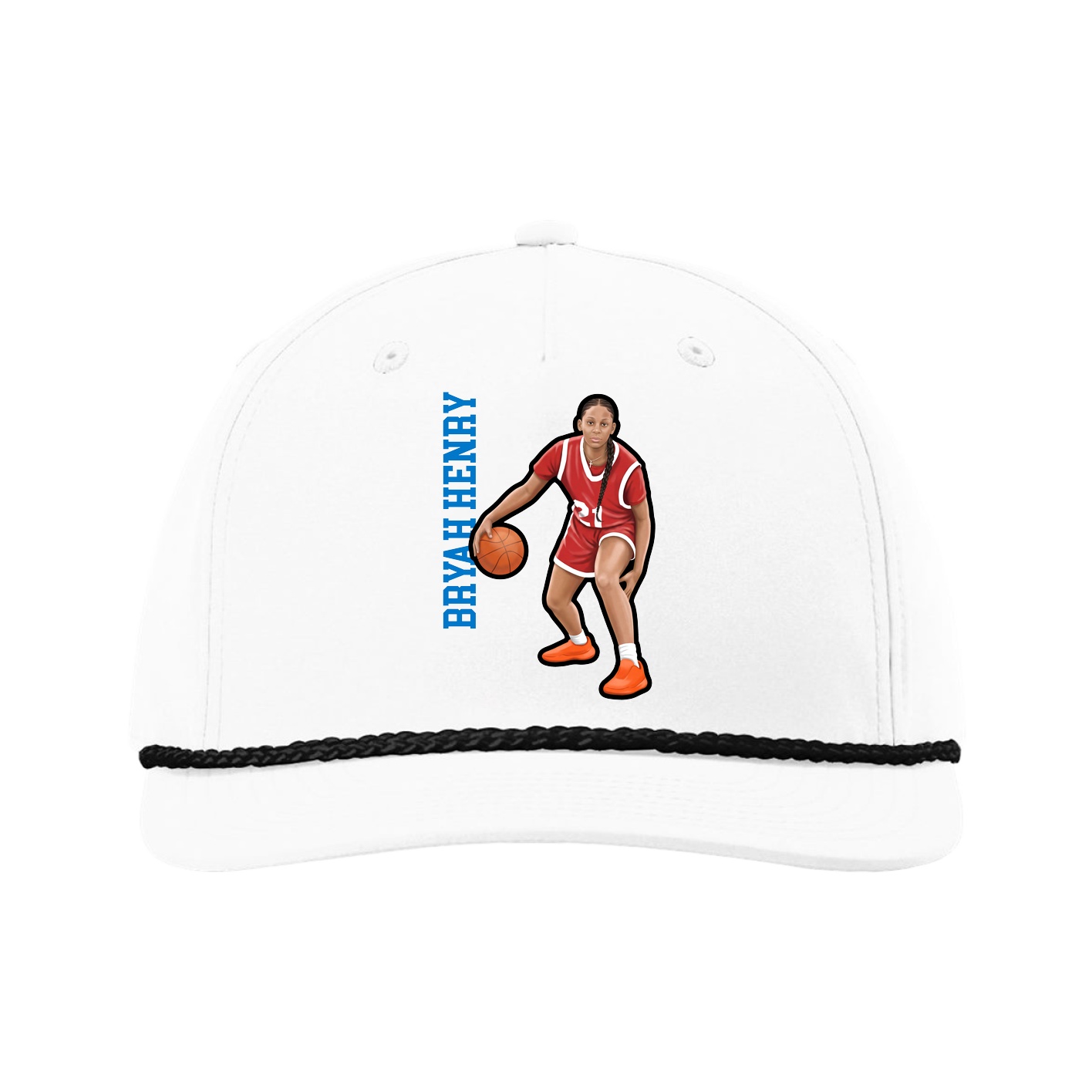 Five-Panel Classic Rope Cap — Name Vertical in White