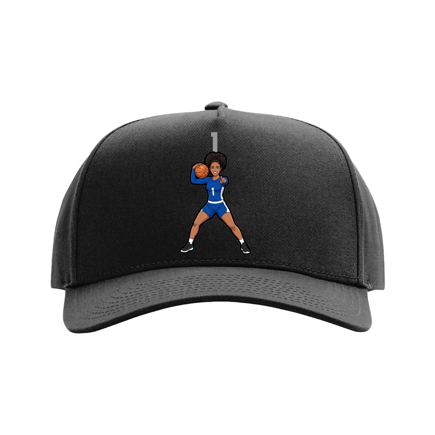 Full Fabric Five-Panel Champ Cap — Number Top in Black