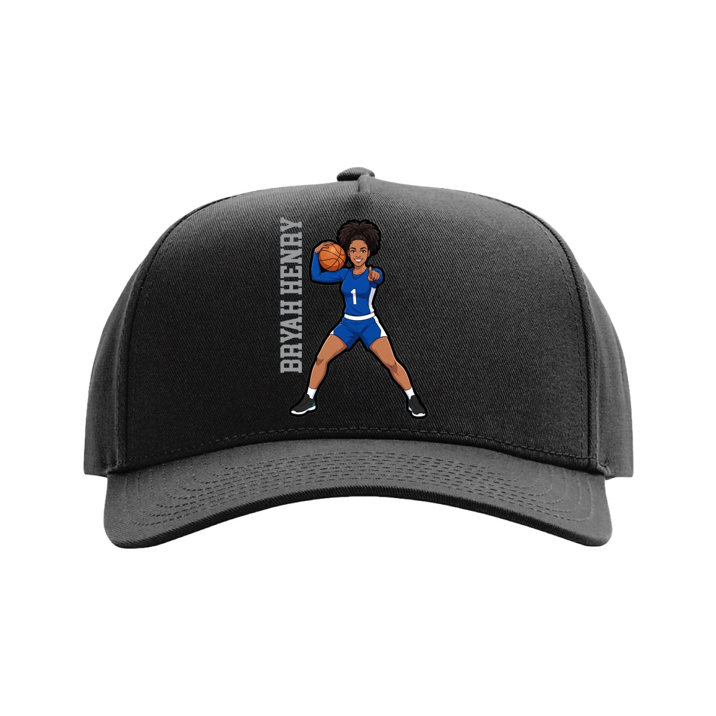Full Fabric Five-Panel Champ Cap — Name Vertical in Black