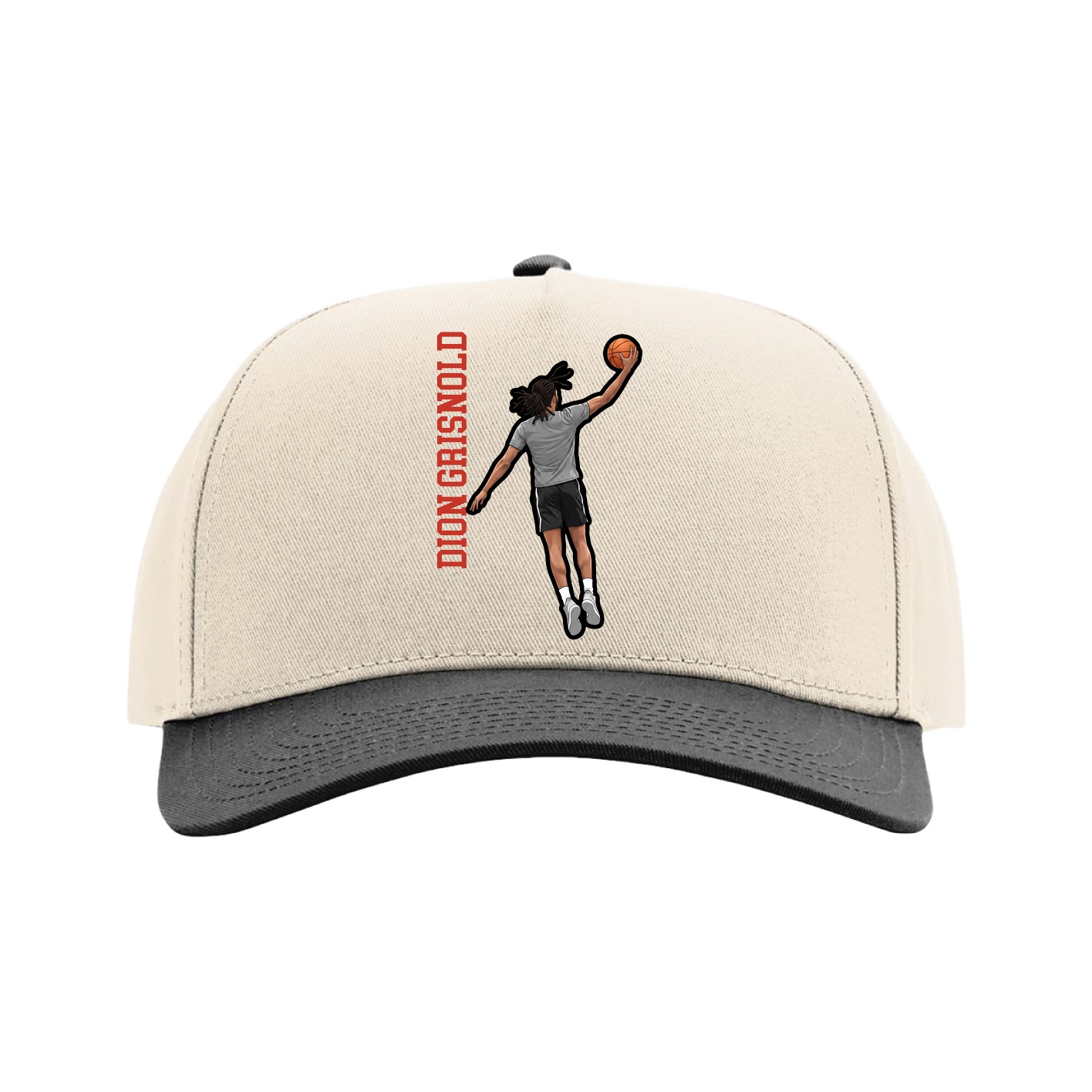 Full Fabric Five-Panel Champ Cap — Name Vertical in Cream/Black