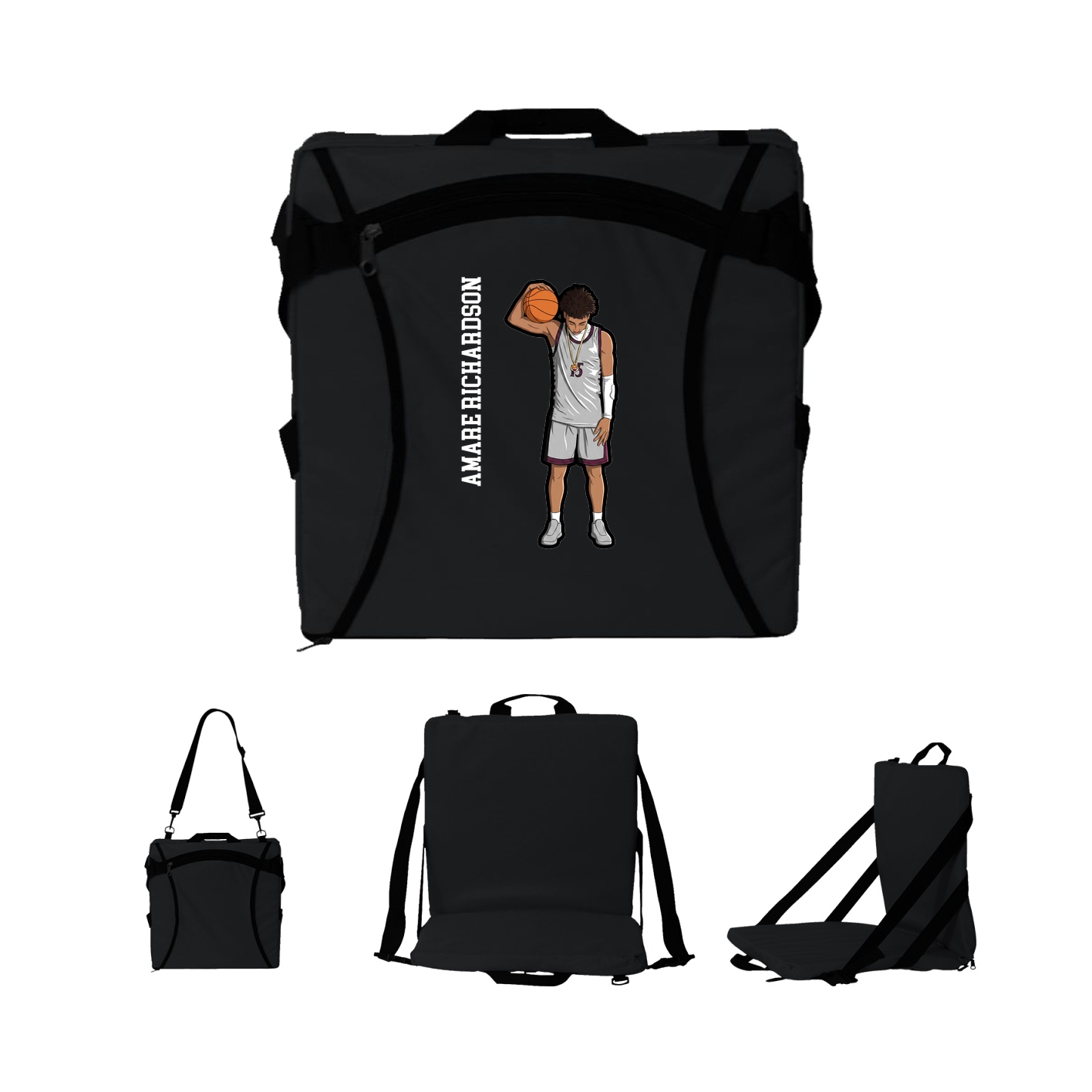 Folding Stadium Seat — Name Vertical in Black