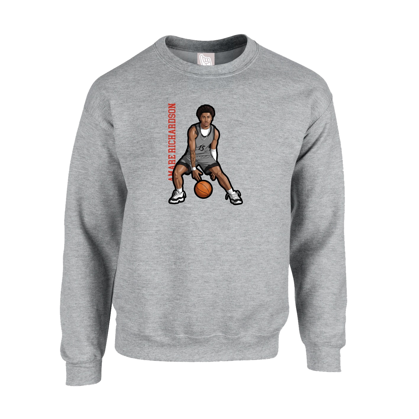 Fleece Crew — Name Vertical in Grey